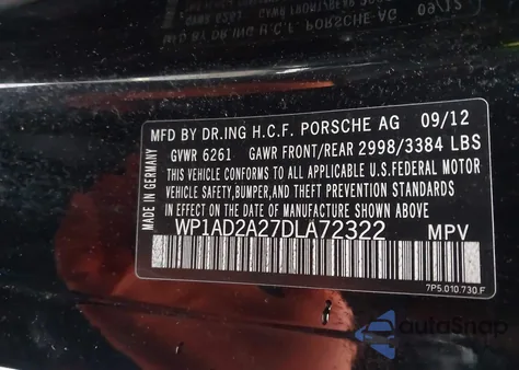 2013 Porsche Cayenne Gts из США, поврежденный, VIN WP1AD2A27DLA72322